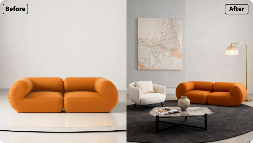 High resolution before and after interior image