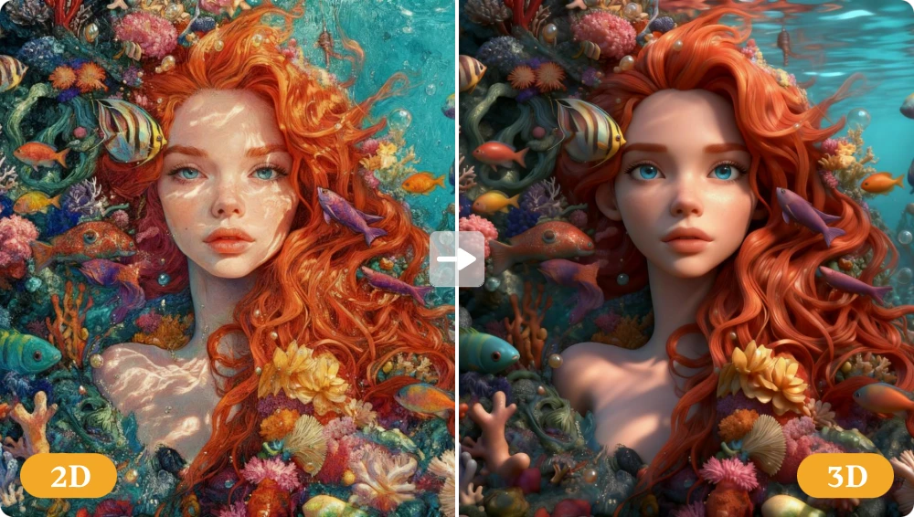 AI image transformation from 2D to 3D style